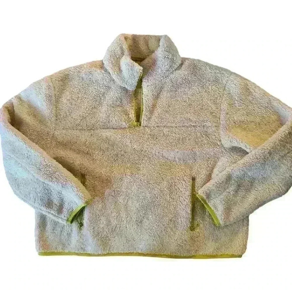Girlfriend Collective Cream Yellow Recycled Fleece Half Zip Sweatshirt Pockets - Picture 4 of 16